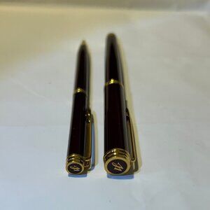 Waterman Paris Burgundy Gold-Toned Twist Ballpoint + 18K 750 Ideal Fountain Pen